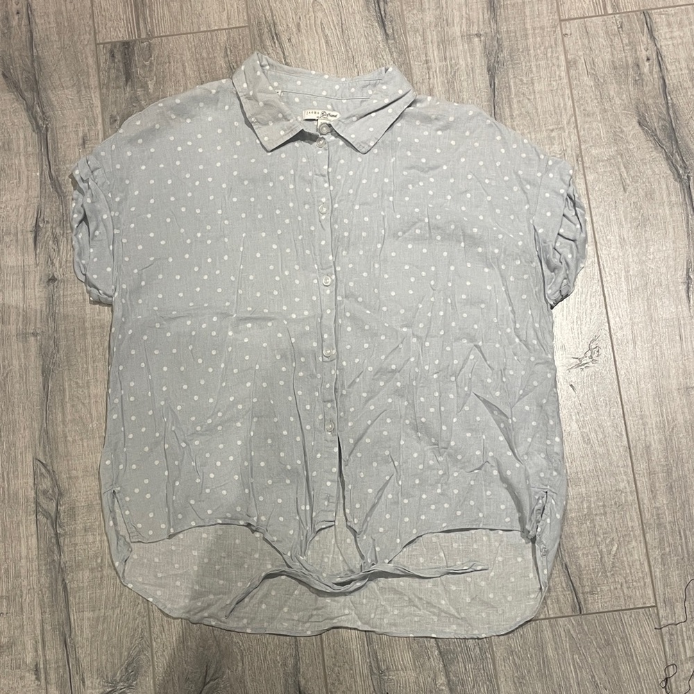 Blue-Gray Polka Dot Button-Up Shirt